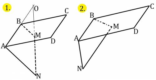 Если параллелограмм abcd и трапеция abmn не лежат в одной плоскости, то..: а) mn пересекает (авс) б)