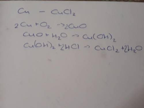 Складіть рівняння хімічних реакцій послідовних перетворень для одержання (ii) хлориду з міді.​