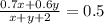 \frac{0.7x+0.6y}{x+y+2}=0.5\\&#10;