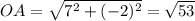 OA=\sqrt{7^2+(-2)^2}=\sqrt{53}