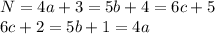 N = 4a+3 = 5b+4 = 6c+5\\&#10;6c+2 = 5b+1 = 4a