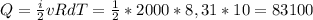 Q= \frac{i}{2} vRdT= \frac{1}{2} *2000*8,31*10=83100