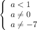 \left\{ \begin{array}{lll}a<1\\a\neq 0\\a\neq -7\end{array}