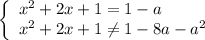 \left\{ \begin{array}{ll}x^{2}+2x+1=1-a\\x^{2}+2x+1\neq 1-8a-a^{2}\end{array}