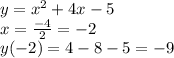 y=x^2+4x-5\\x= \frac{-4}{2}=-2\\y(-2)=4-8-5=-9