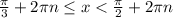 \frac{ \pi }{3} +2 \pi n \leq x < \frac{ \pi }{2} +2 \pi n