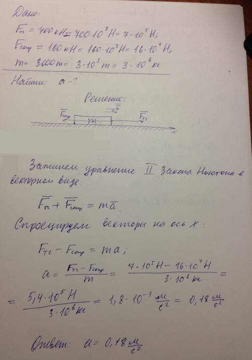 При трогании с места железнодорожного состава электровоз развивает силу тяги 700 кн. какое ускорение