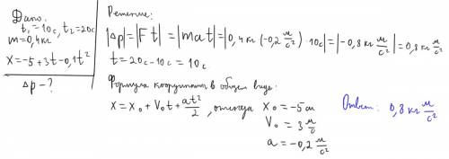 Тело массой 0,4 кг движется вдоль оси ох так , что его координаты меняются со временем за законом х=