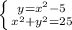 \left \{ {{y=x^2-5} \atop {x^2+y^2=25}} \right.