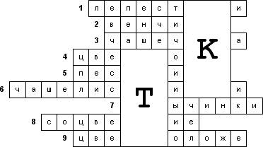 Написать крассворд на тему строение цветка до завтра