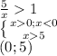 \frac{5}{x}1\\&#10; \left \{ {{x0;x<0} \atop {x5}} \right. \\&#10;(0;5)