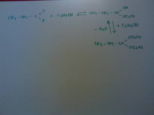 Напишите уравнение реакций пропаналя c с2h5oh