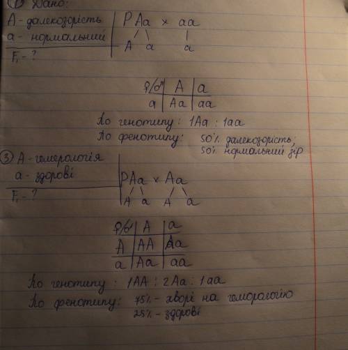 Решите хотябы одно . 1. у людей- далекозорість- домінантна ознака. далекозорий чоловік мати якого ма