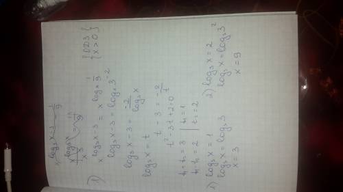 X^(log3x-3)=1/9 x^(lgx-1)=100 режите,