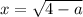 x= \sqrt{4-a}