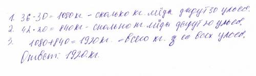 На пасеке 30 ульев дали за лето по 36 кг. меда и 20 ульев по 42 кг. сколько всего кг. меда получили