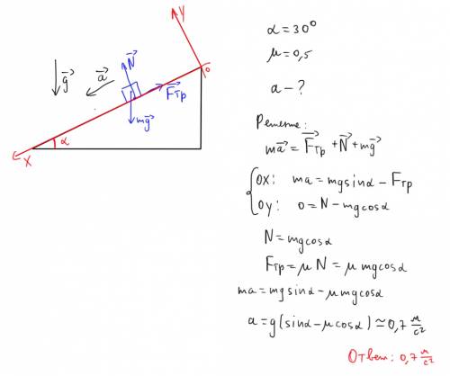 На наклонную плоскость, образующую угол 30 с горизонтом, поставлен кубик. коэффициент трения между к