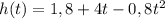 h(t)=1,8+4t-0,8t^2