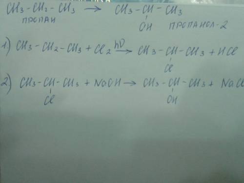 Составьте схему получения пропанола-2 из пропана , над стрелками переходов укажите условия осуществл