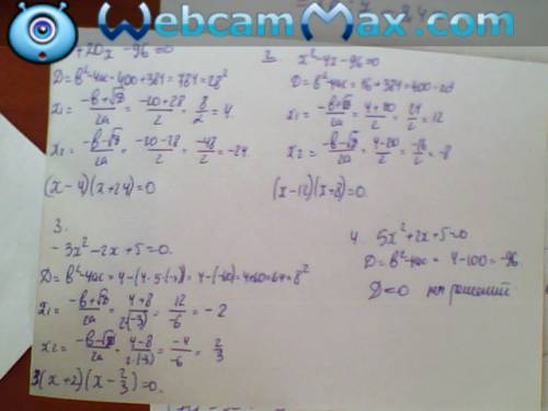 Подробнее решить разложить множители квадратных трёхчленов х в квадрате+20х-96, х в квадрате-4х-96,