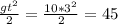 \frac{g t^{2} }{2} = \frac{ 10*3^{2} }{2} =45