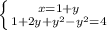 \left \{ {{x=1+y} \atop {1+2y+y^2-y^2=4}} \right.