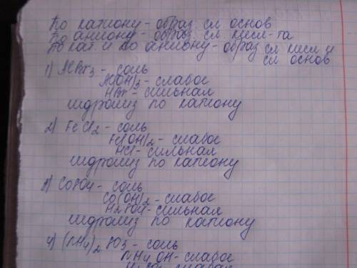 :albr3,fecl2,coso4,(nh)2so3,kno2 1)какие из солей подвергаются гидролизу и по катиону,и по аниону ?
