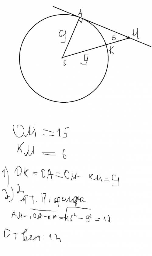 Построить рисунок к и решить : из точки м вне шара проведена касательная к его поверхности ам. кротч