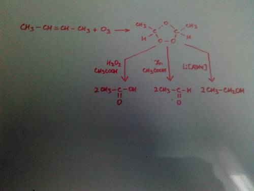 Вопрос на засыпку. что получается в результате реакции: ch3-ch=ch-ch3 + o3 = ?