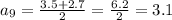 a_{9} = \frac{3.5+2.7}{2} = \frac{6.2}{2} =3.1