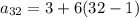 a_{32} =3+6(32-1)