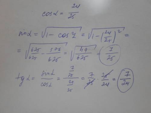 Найдите sin a и tg a, если известно, что cos a = 24/25, 3п/2 < а < 2п