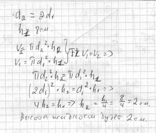 Вцилиндрическом сосуде уровень жидкости достигает 8 см. на какой высоте будет находиться уровень жид