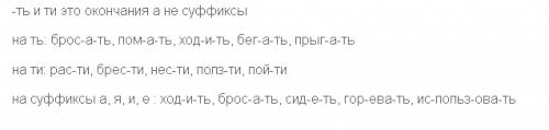 Подберите и запишите по пять глаголов неопределённой формы с суффиксами -ть и -ти- -- ,-е- или -ова-