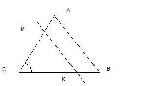 Треугольник авс - равнобедренный с основанием вс. прямая мк параллельна стороне ав; м принадлежит ас