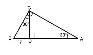 Втреугольнике авс известно, что угол с=90 градусов, угол а=30 градусов,cd- высота, bd=7 см. найдите