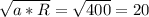 \sqrt{a*R}= \sqrt{400} =20