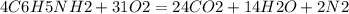 4 C6H5NH2 + 31 O2 = 24 CO2 + 14 H2O + 2 N2