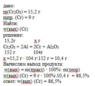 Массасы 15,2 г хром (iii) оксидін алюминиймен тотықсыздандырғанда 9 г хорм түзілген. хромның теориял