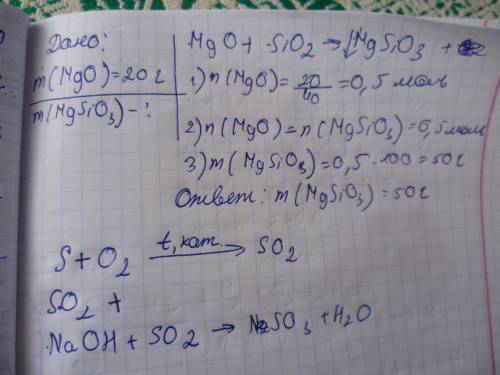Вычислите массу силиката магния, полученного при взаимодействии оксида магния массой 20 г с избытком