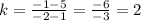 k=\frac{-1-5}{-2-1}=\frac{-6}{-3}=2