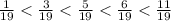 \frac{1}{19} < \frac{3}{19} < \frac{5}{19} < \frac{6}{19} < \frac{11}{19}