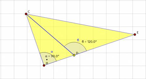 Вравнобедренном треугольнике cde, ce - основание, угол d = 102 градуса, ch - высота, найти угол cdh