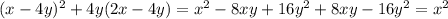 (x-4y)^2+4y(2x-4y)=x^2-8xy+16y^2+8xy-16y^2=x^2