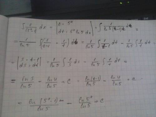 Как проинтегрировать выражение dx/(5^x)-1 методом замены переменной?