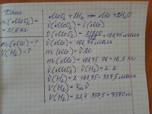Вычислите массу молибдена, который может быть получен из 21,6 кг оксида молибдена 4. учтите, что мол
