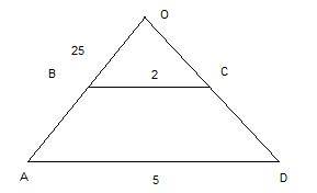 1. продолжения боковых сторон ab и cd трапеции abcd пересекаются в точке o, ad=5 см, bc=2 см, ao=25