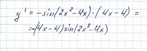 Производная функции y=cos(2x^2- 4x)