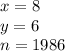 x=8\\&#10;y=6\\&#10; n=1986