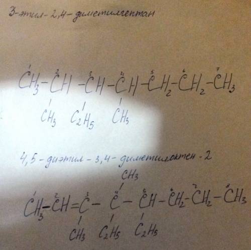 Структурные формулы - 3 этил 2,4 диметилгептан; 4,5 диетил 3,4 диметилоктен?